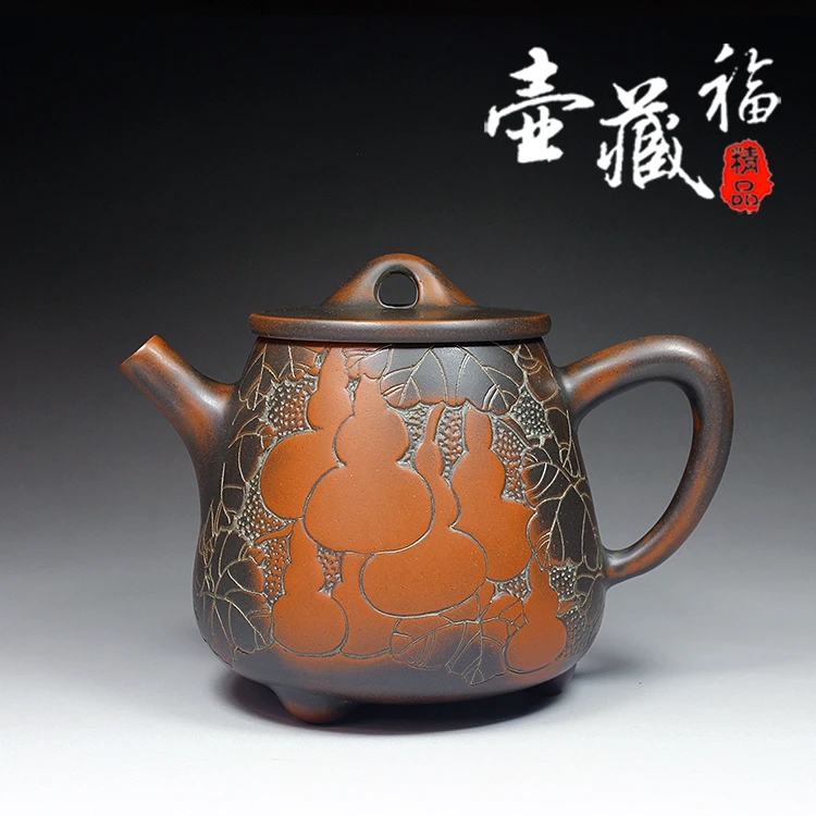钦州茶壶卢纪祖大师雕刻坭兴陶茶壶茶具精品中式纯手工创意陶瓷