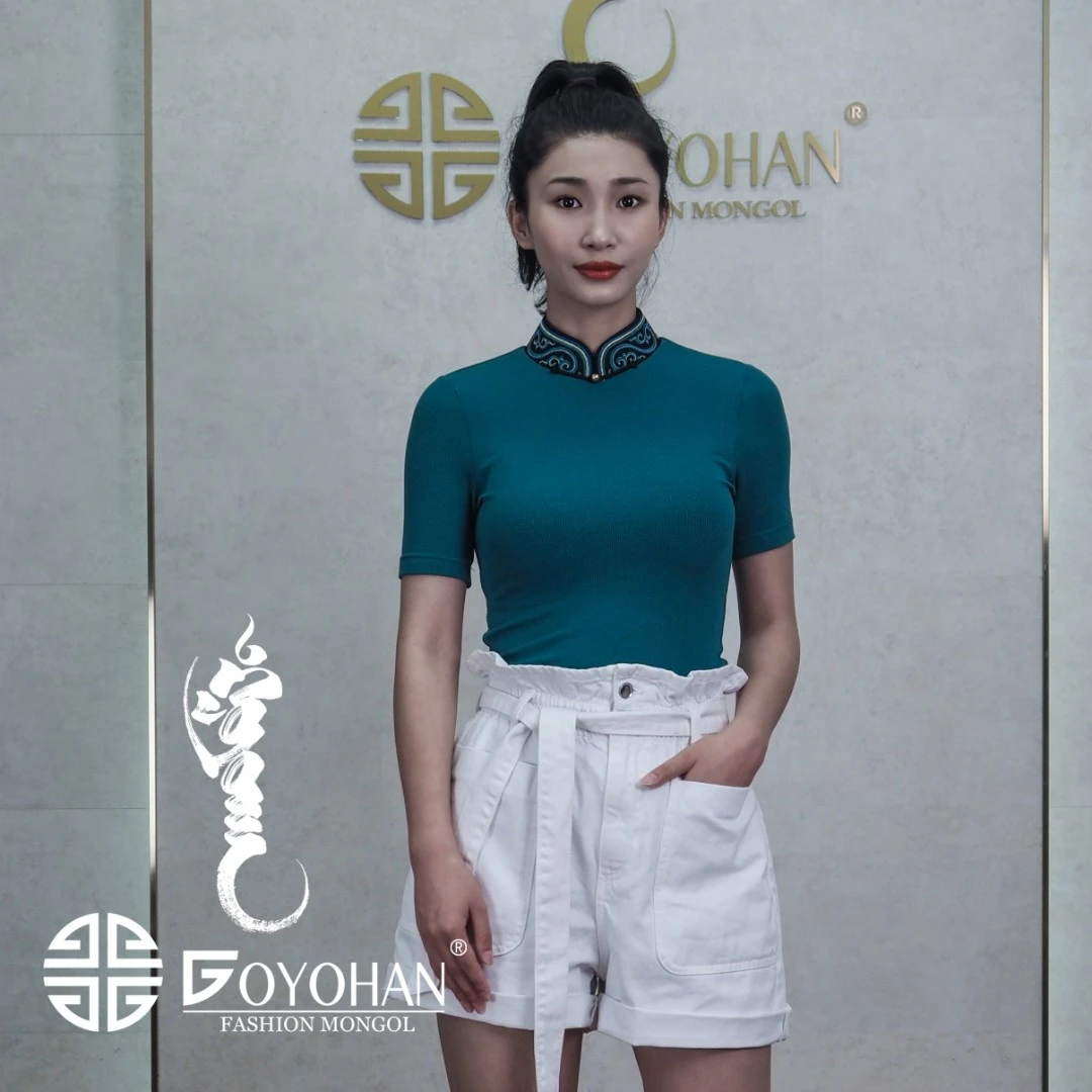 【高艺汗】原创设计 轻民族风 绣花领 针织T恤 打底衫 0201