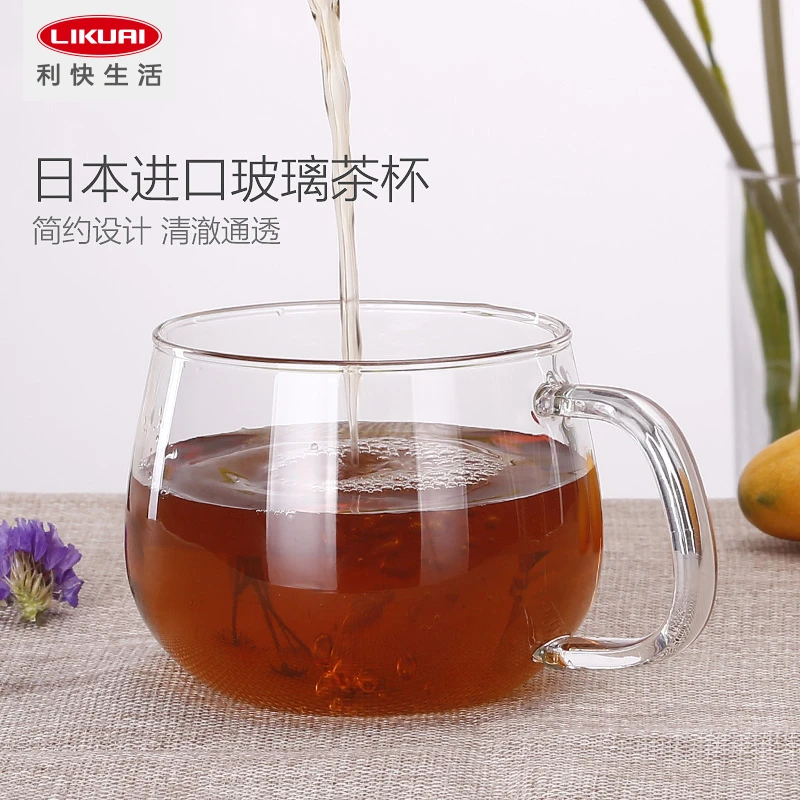 利快进口双层日式玻璃杯花茶杯子耐高温带把手办公室透明水杯家用