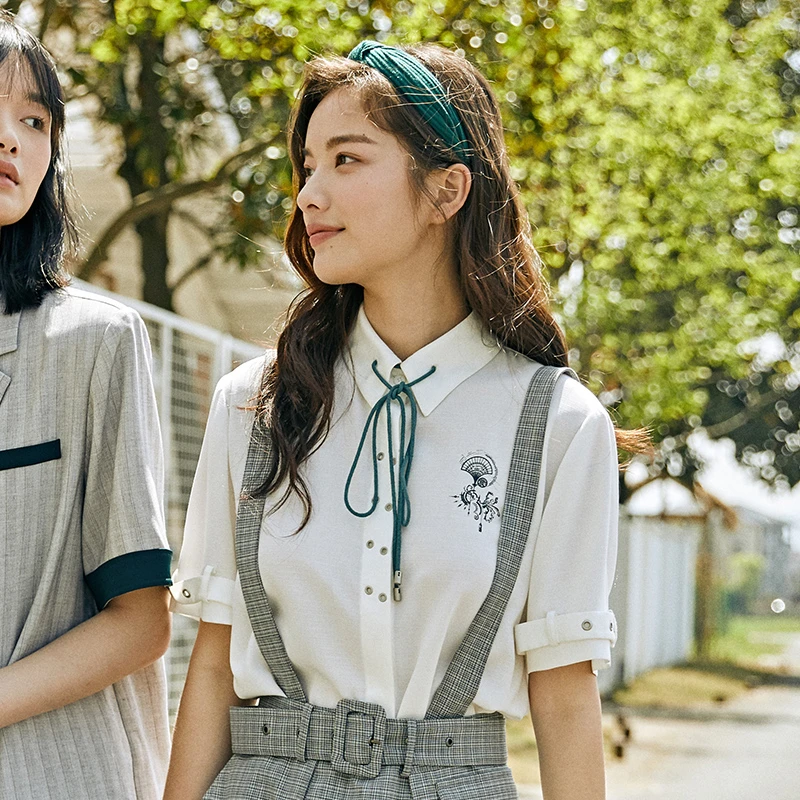 D-HARRY/迪哈利夏女舒适百搭撞色绑带白衬衫DH212D92662D衬衣jk