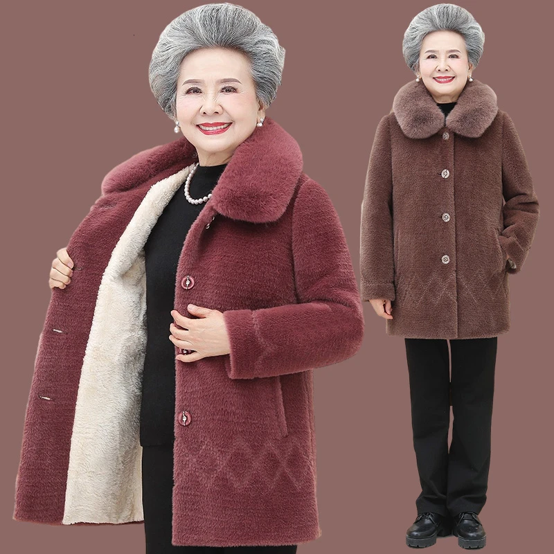 中老年人女装奶奶冬装外套加绒加厚老人妈妈棉袄大衣婆婆太太衣服
