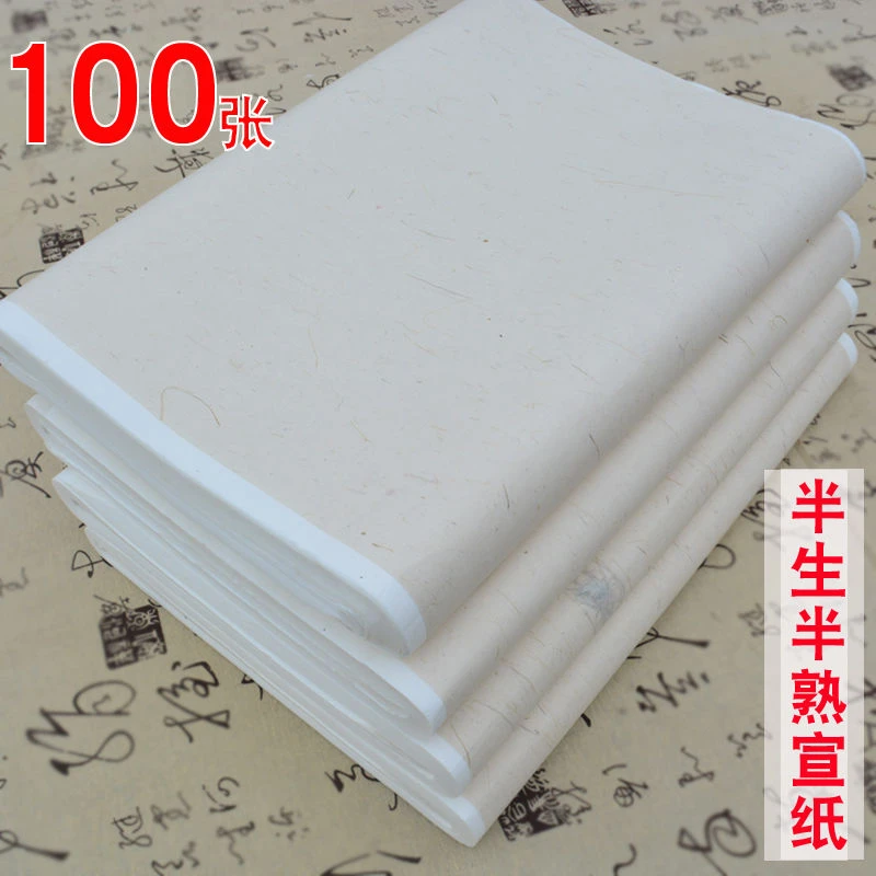 100张 半生半熟宣纸国画画书法入门练习毛笔字初学者创作作品宣纸