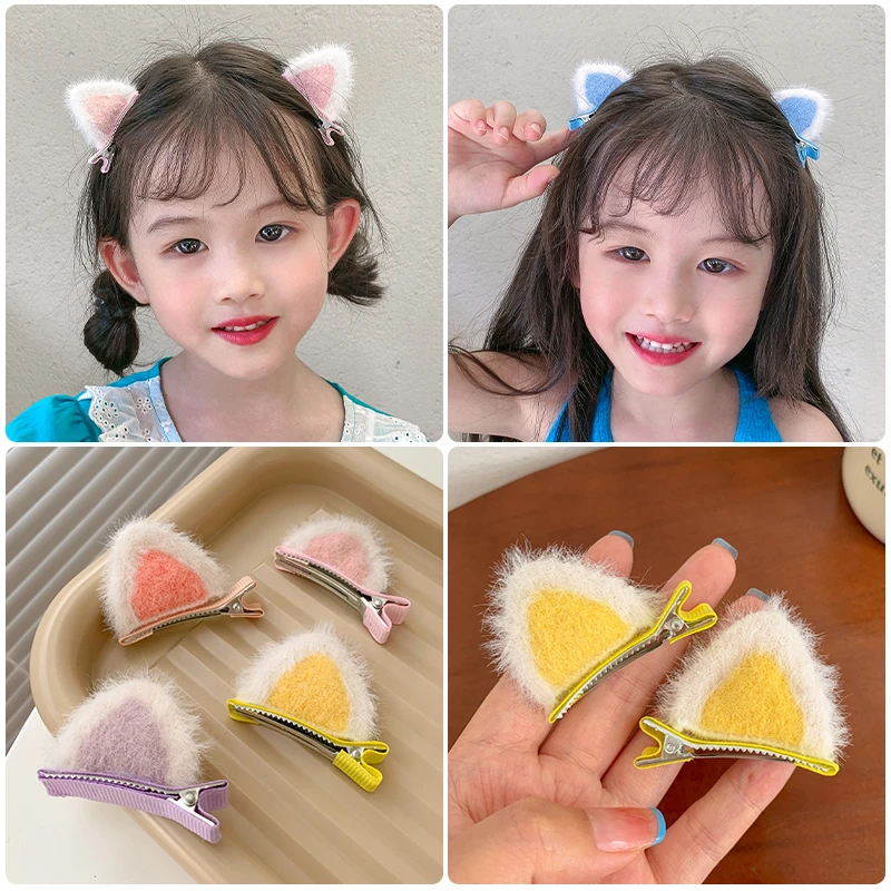 儿童卡通毛绒猫耳朵发夹网红女孩可爱公主发卡女童头饰发饰女