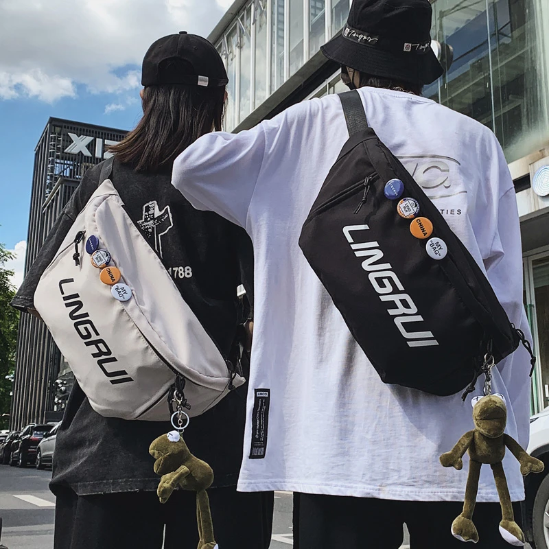 斜挎包潮牌男士百搭挎包休闲胸包大容量简约ins腰包女日系单肩包