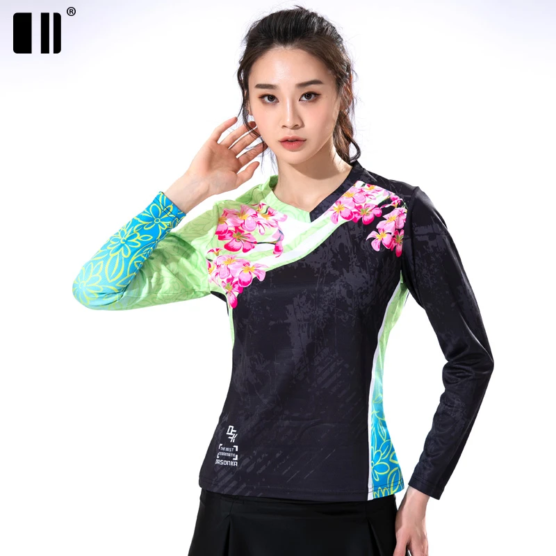 D27326【速干型】秋冬单双号羽毛球服女长袖t恤速干乒乓球运动上衣