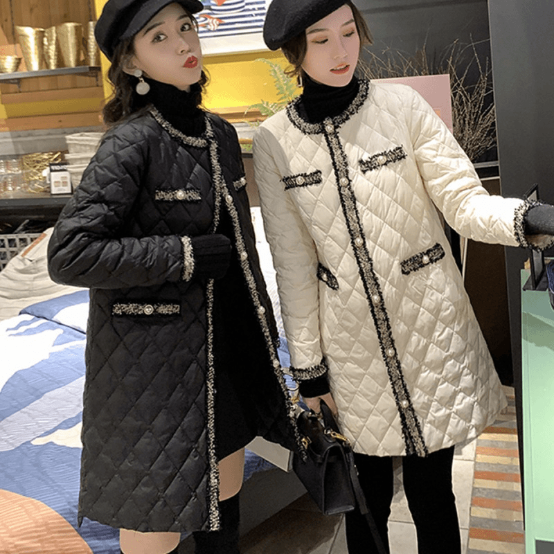 【肉丝姐】383 大码女装 秋冬菱格棉服服棉袄外套中长款冬季加厚