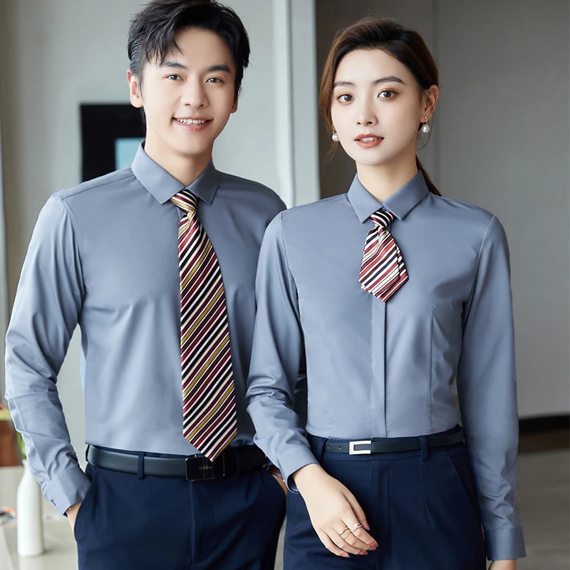 弹力竹纤维-男女职业装衬衫长袖衬衣工作服定制白领销售衬衫男
