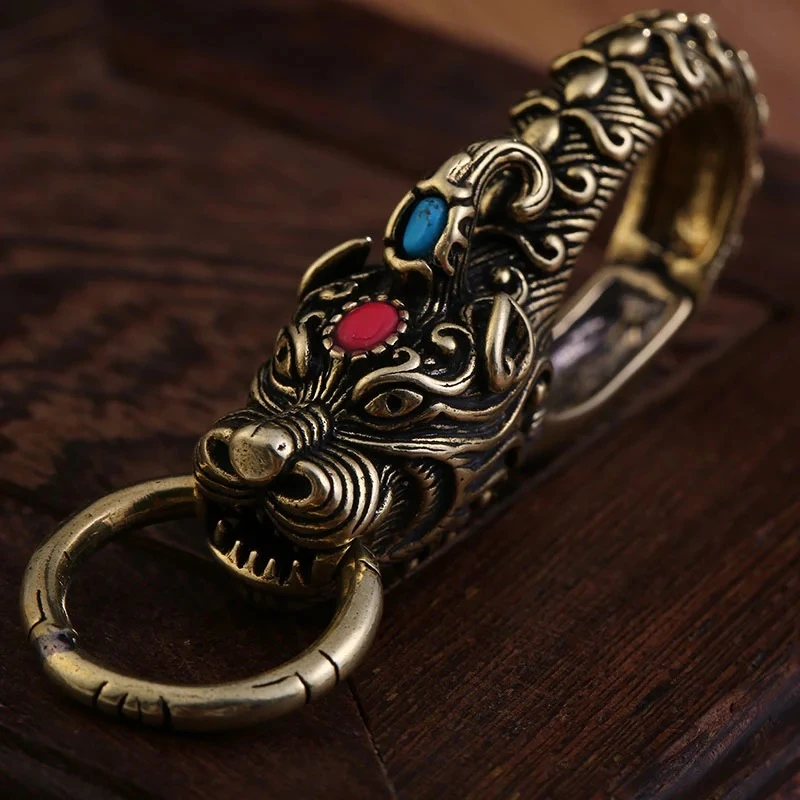 貔貅钥匙扣黄铜复古风扣子手工创意钥匙扣中国风挂件