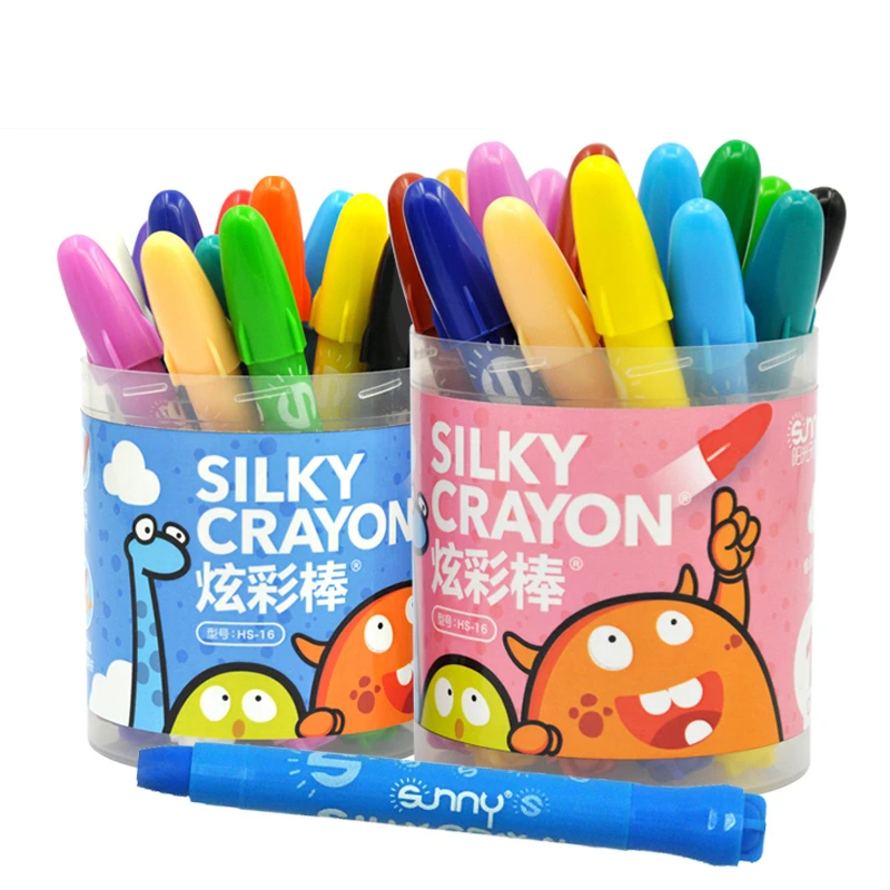 阳光天使礼盒桶装12色火箭笔头炫彩棒儿童绘画旋转水溶油画棒塑料