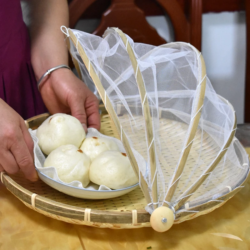 筲箕哥竹编制品防蚊虫尘水果盘筲箕簸晾晒储物收纳篮手工形菜罩