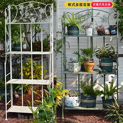 欧式立式四层花架多肉收纳铁艺田园花园户外置物家居阳台装饰做旧