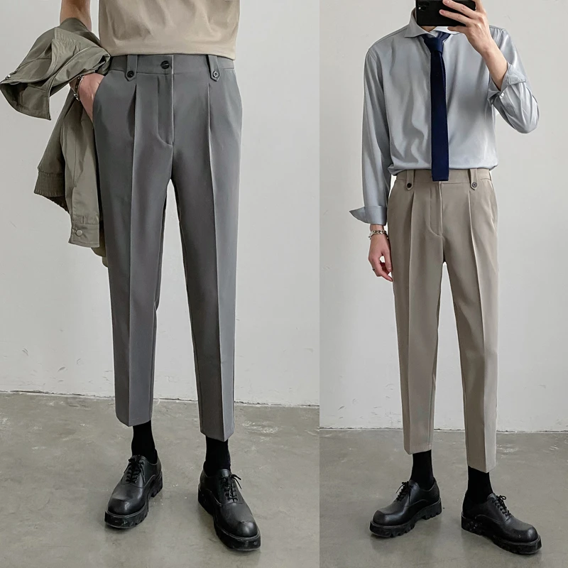 卓卓轻熟风男裤子韩版修身小直筒裤男士休闲裤潮流青年九分西装裤