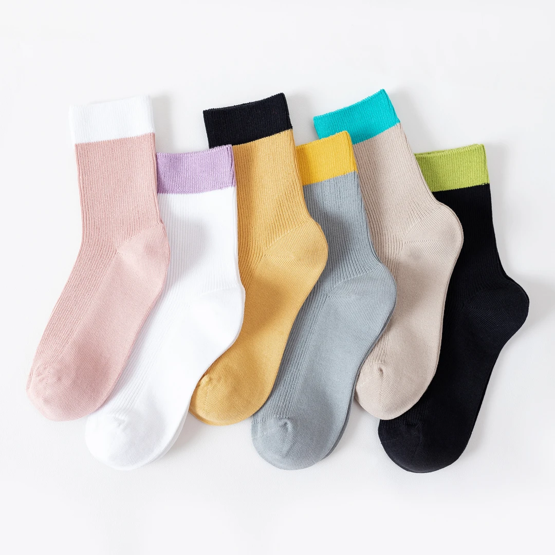 【袜王】纯棉6双装 精梳棉紧密纺春季新品 抗起球 双针女士中筒袜子
