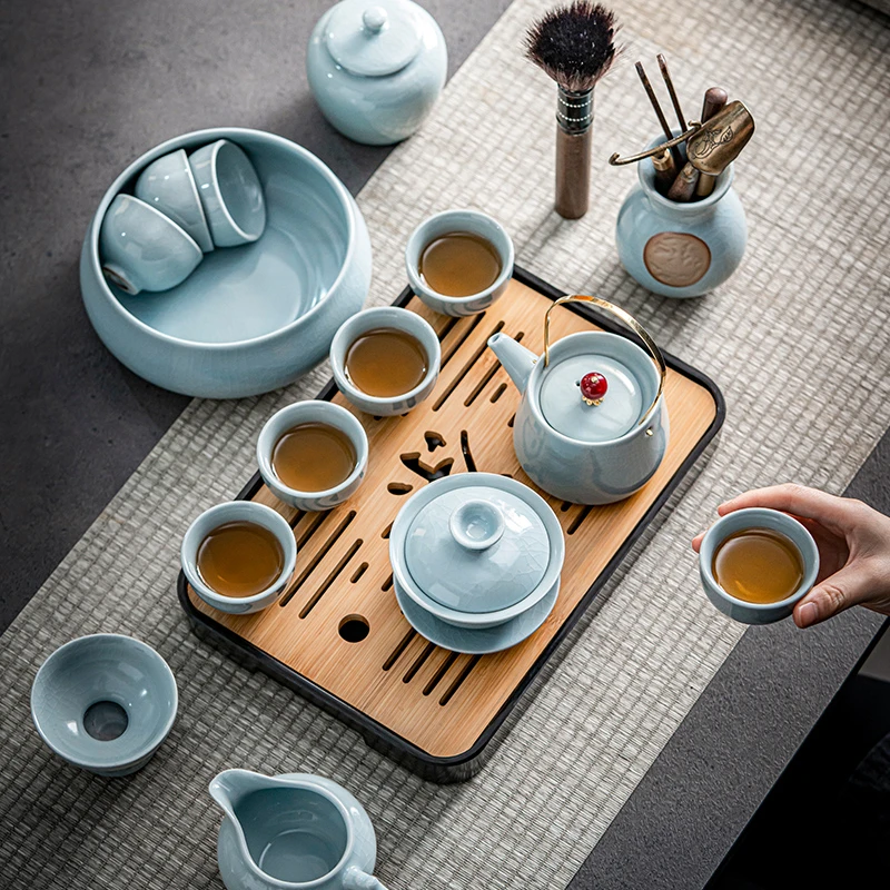 唐丰汝窑茶具小套家用开片可养功夫泡茶壶茶杯办公会客储水干泡盘