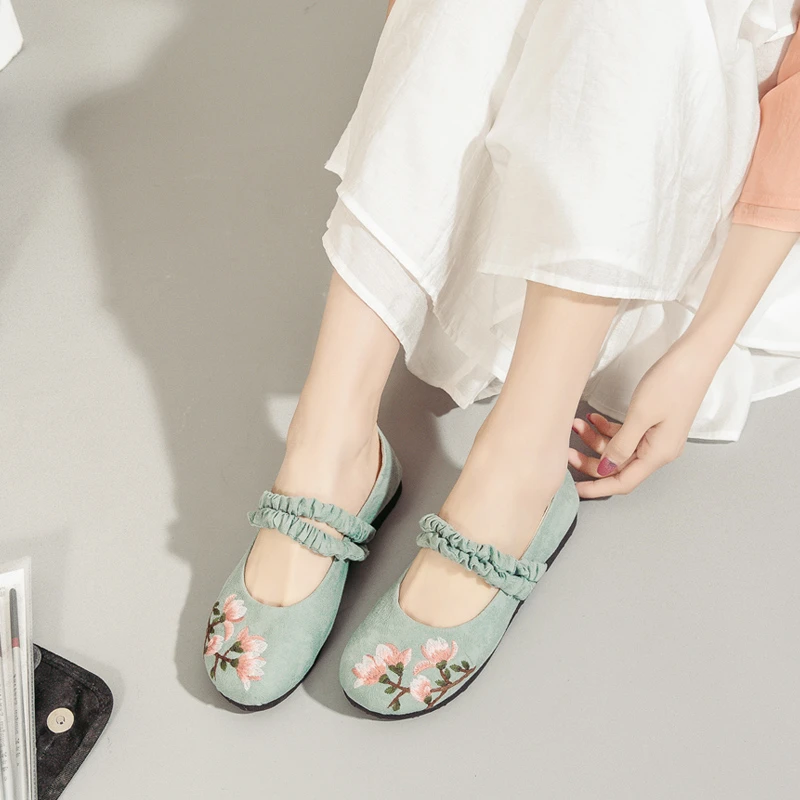 仙女鞋民族风绣花平底扣筋底复古古风淡雅浅口布鞋透气汉服绣花鞋