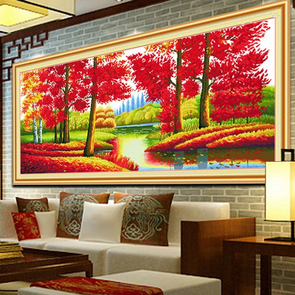 鸿运金秋十字绣2025新款客厅大幅风景金玉满堂红枫叶自己绣装饰画
