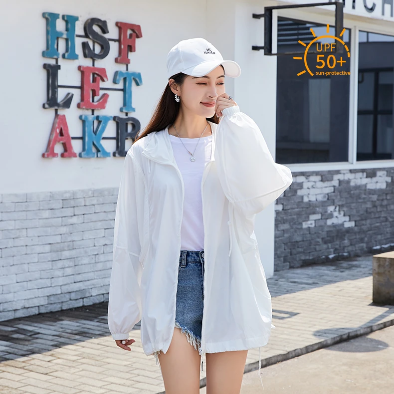 JY736 夏季薄款 长袖防晒衫     女 连帽防紫外线户外宽松