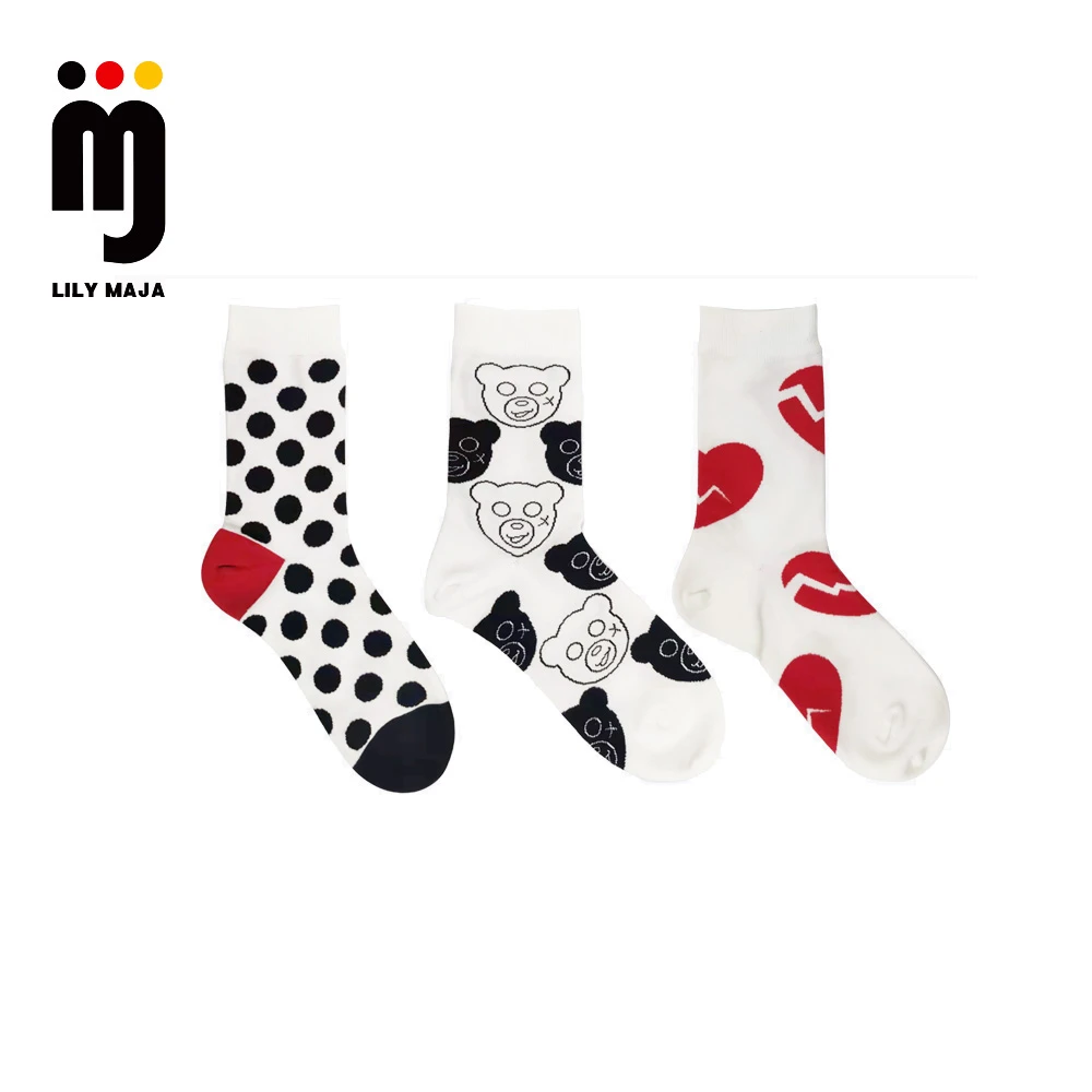 LILY MAJA潮袜春夏防臭精梳棉休闲中筒袜ins风潮品情侣黑白成人