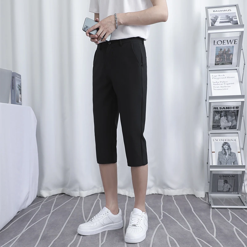 薄款西装短裤男夏季外穿七分裤韩版修身潮男士休闲小脚6分7分裤子