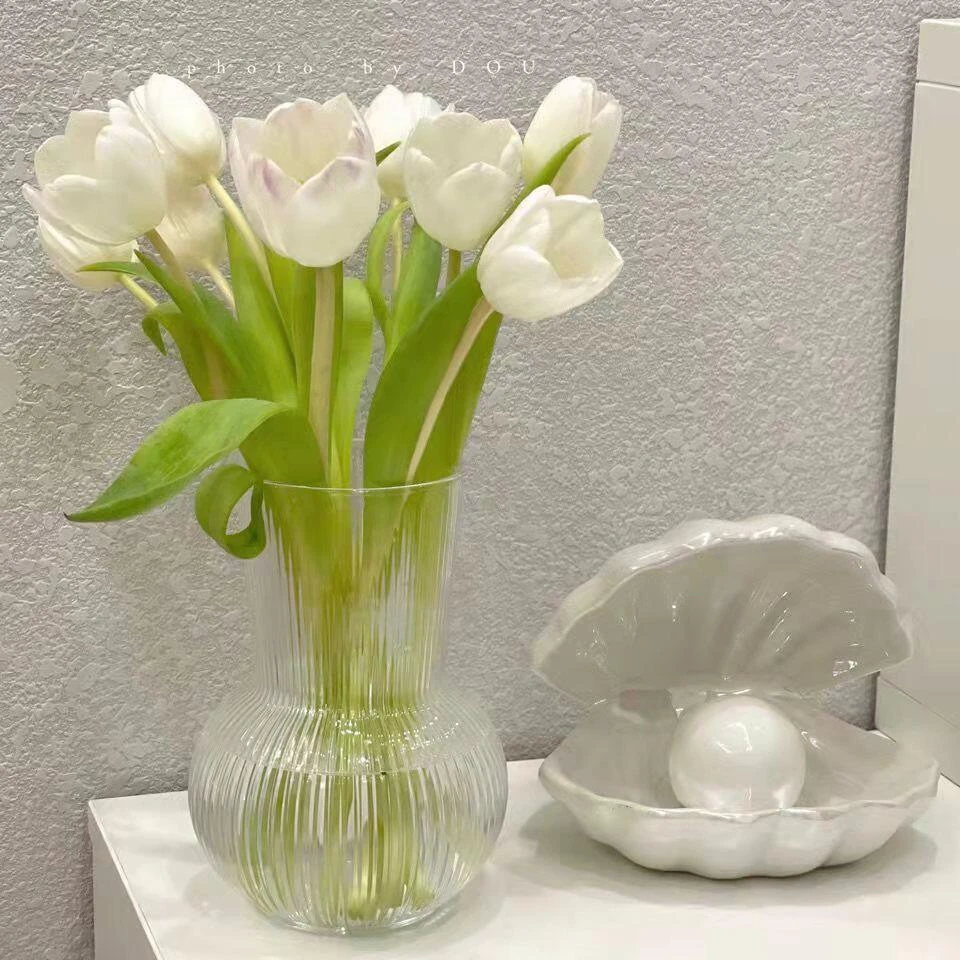 轻奢简约大容量玻璃花瓶透明水培鲜花百合郁金香家居客厅餐桌摆件