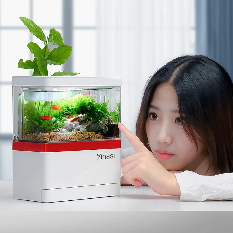 迷你鱼缸创意桌面小型鱼缸家用免换水微景观水植物造景生态小鱼缸