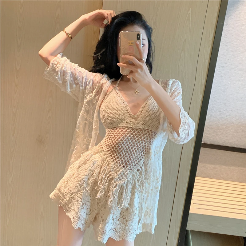 高档分体保守仙女范短款显瘦三件泳衣女装2025大码泳衣