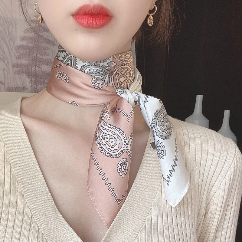 腰果花70cm小方巾丝巾女韩版职业百搭领巾春秋季护颈围巾夏薄防晒