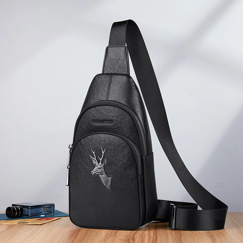 英皇保罗鹿头男士斜挎包真皮通勤胸前包时尚韩版潮男简约休闲胸包