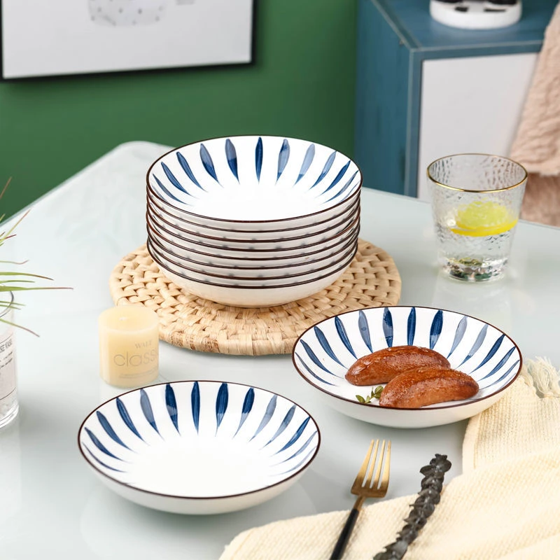 日式网红盘子套装2/4/10只装ins风 家用陶瓷菜盘饭盘创意餐盘组合