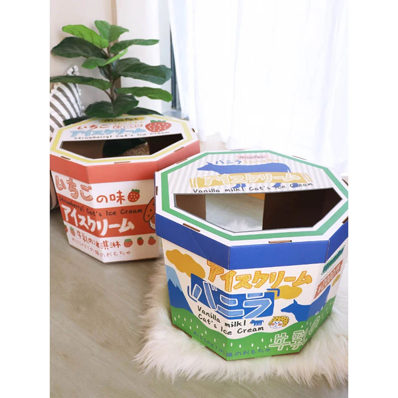 MISSPET冰淇淋盒猫抓板猫玩具磨抓器猫窝瓦楞纸可爱耐抓睡觉功能
