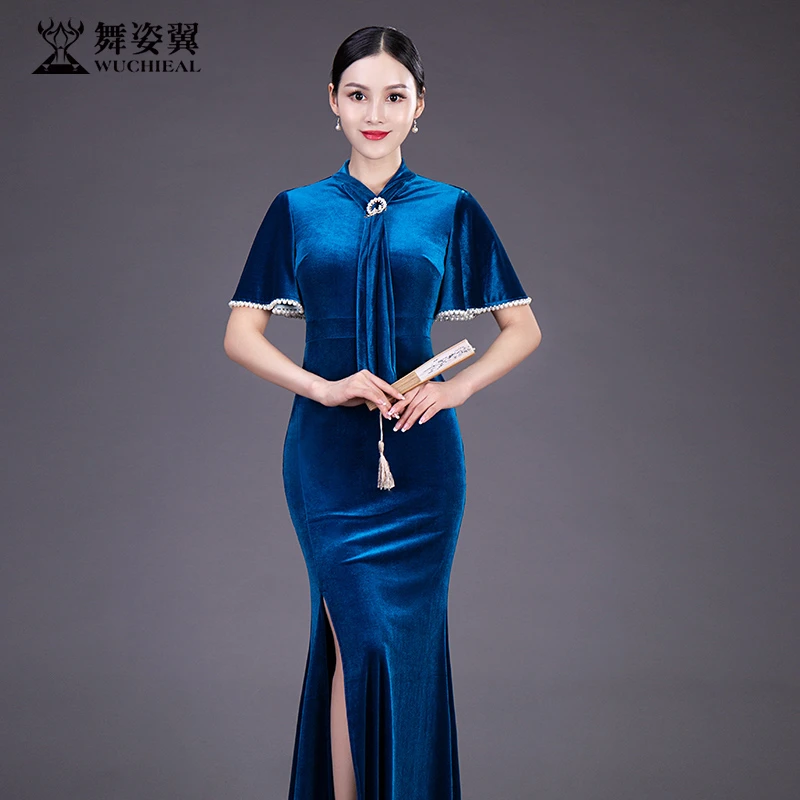 XT635 舞姿翼丝绒修身形体衣礼仪服长裙