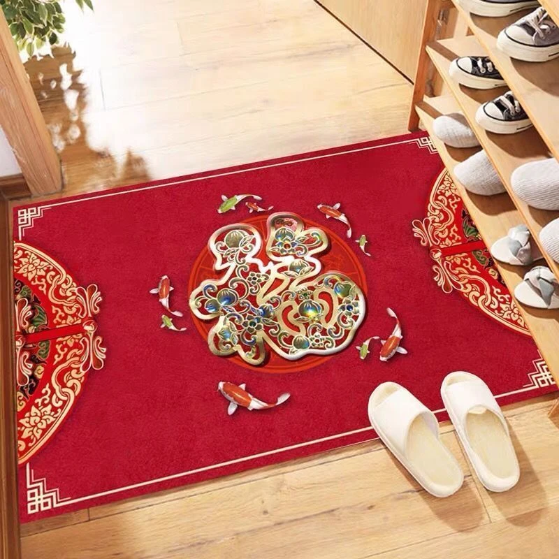 新款中国红色吸水福字门垫玄关浴室乔迁新居地毯地垫垫子脚垫喜庆