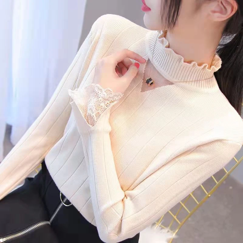 半高领毛衣女秋冬2025新款荷叶边洋气内搭外穿针织打底衫女8036