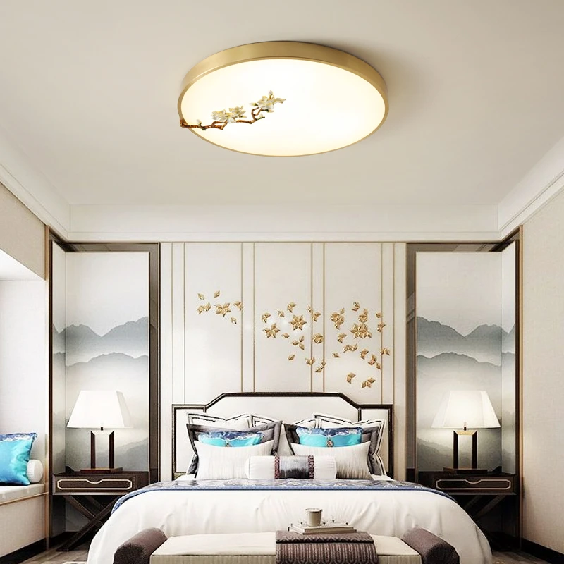 珐琅彩全铜新中式吸顶灯圆形卧室灯温馨led阳台仿古中国风房间灯