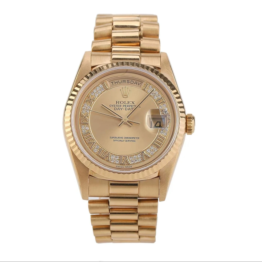 99新 Rolex/劳力士 泽泰/星期日历18238原钻36mm/18K黄金自动机械