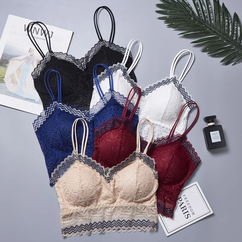 网红爆款美背抹胸内衣蕾丝聚拢文胸防走光胸垫外穿吊带无钢圈裹胸