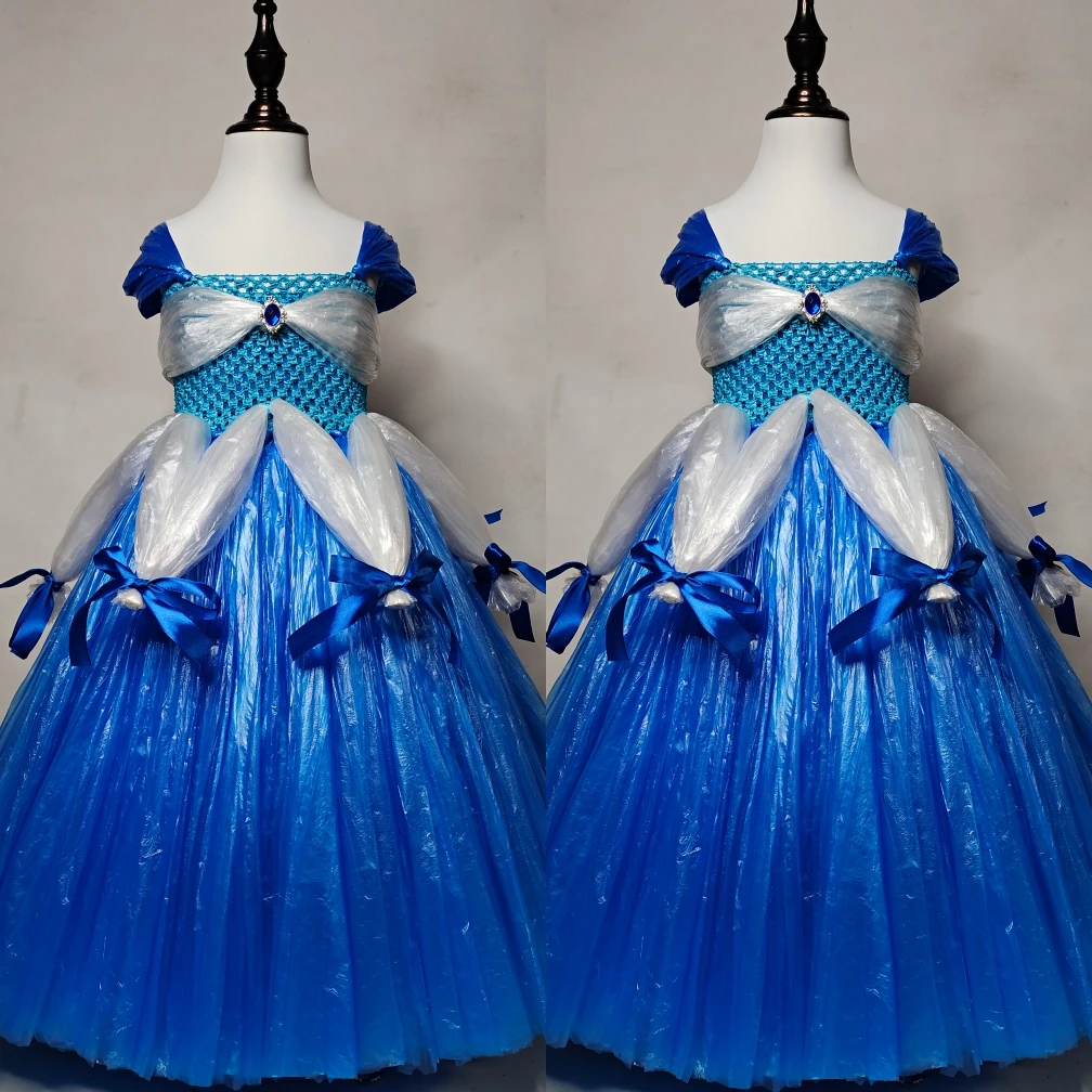 环保时装秀环保衣服女童环保时装秀走秀演出服创意手工制作衣服