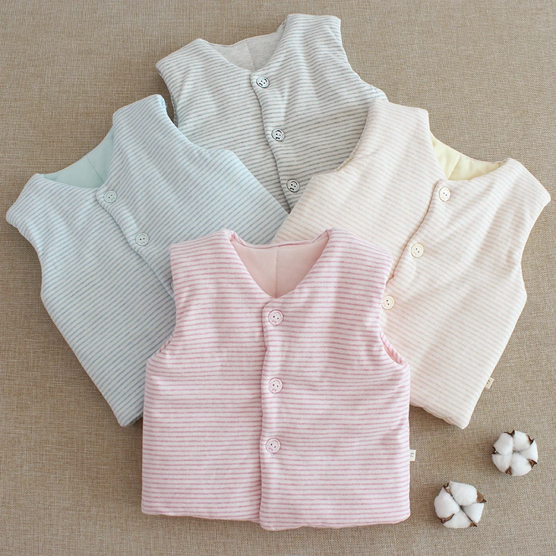 小童条纹纯棉花马甲男女宝宝秋冬季居家外穿加厚保暖背心坎肩童装