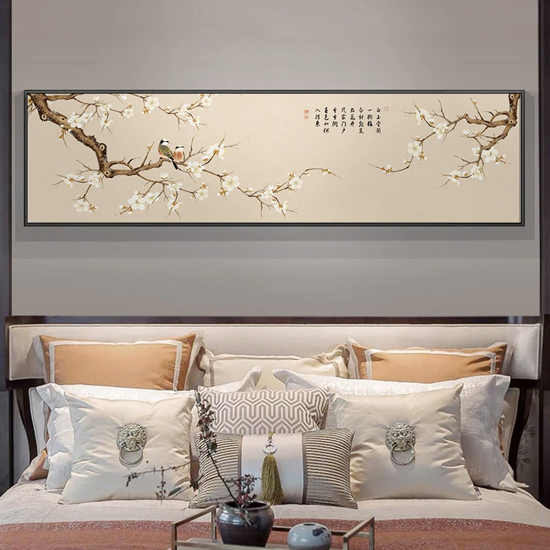 【卧室】琼花玉叶,新中式国风花鸟床头画卧室素雅荷花梅花装饰画