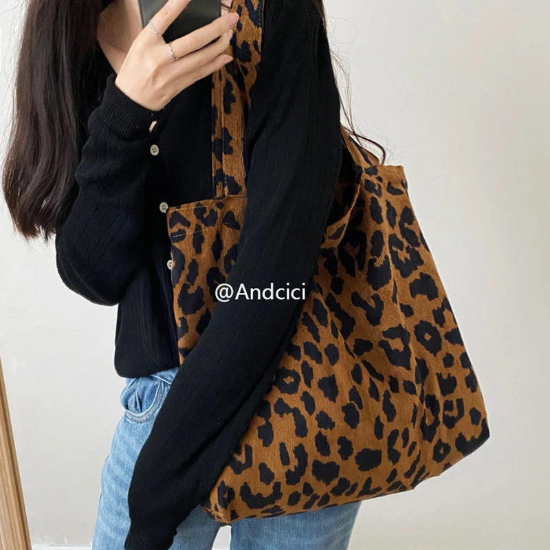 ANDCICI@摩登darling~洋气时髦豹纹绒单肩包女包购物袋手提袋书包