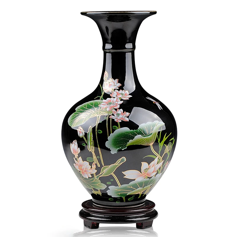 鸿轩景德镇陶瓷器小花瓶摆件客厅插花中式家居电视柜装饰品工艺品