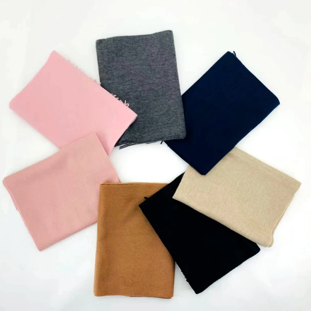 厚生水波纹100山羊绒素色多功能围巾简约风简约成人长方形厚款