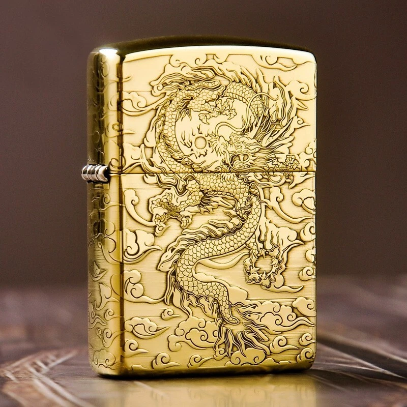ZIPPO打火机 DIY 168纯铜盔甲精雕飞龙在天男士情人节礼物防风