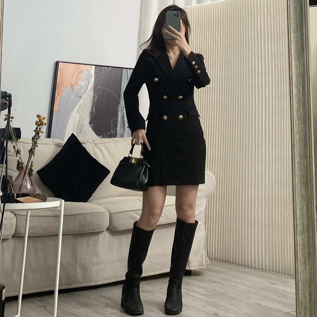 【流金岁月】高级感设计感连衣裙西装裙搭配靴子裙子 211220