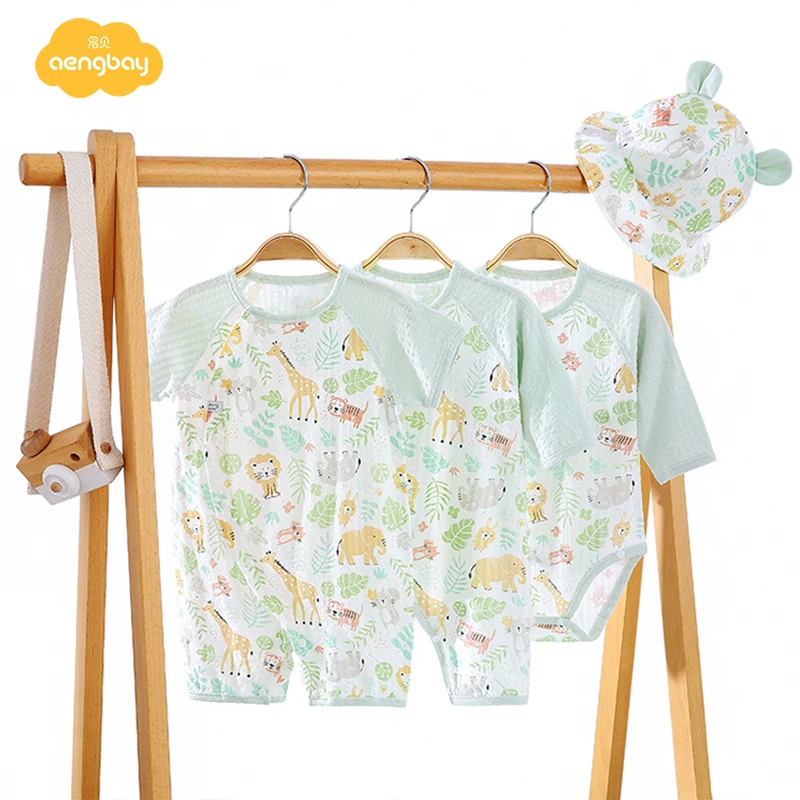 Aengbay婴儿连体衣秋装外出服衣服薄款洋气新生儿长袖宝宝包屁衣