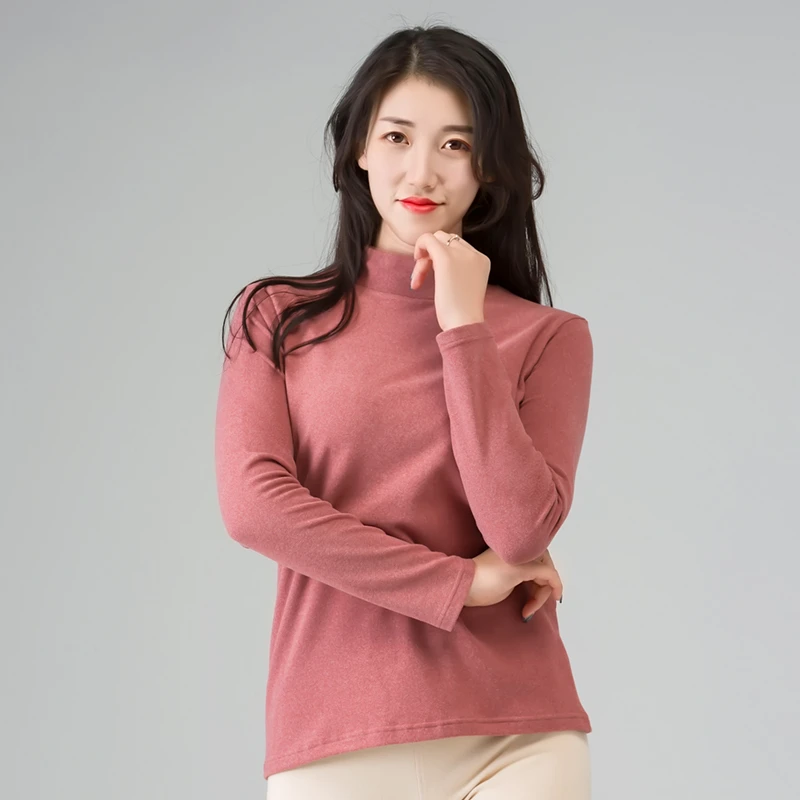 冬款玻尿酸德绒女士半高领保暖打底衫德绒t恤修身纯色套头6713