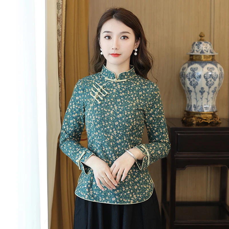筠雅秋季旗袍上衣唐装女装中国风禅意汉服盘扣复古中式女装J799