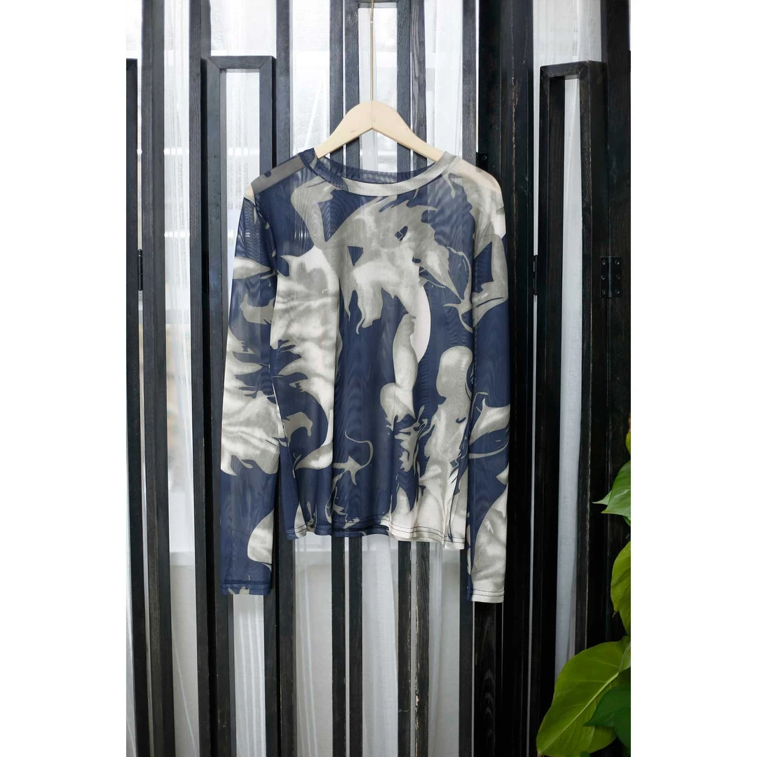 【设计师生哥工作室】2023秋冬网纱印花圆领T恤 LX21026