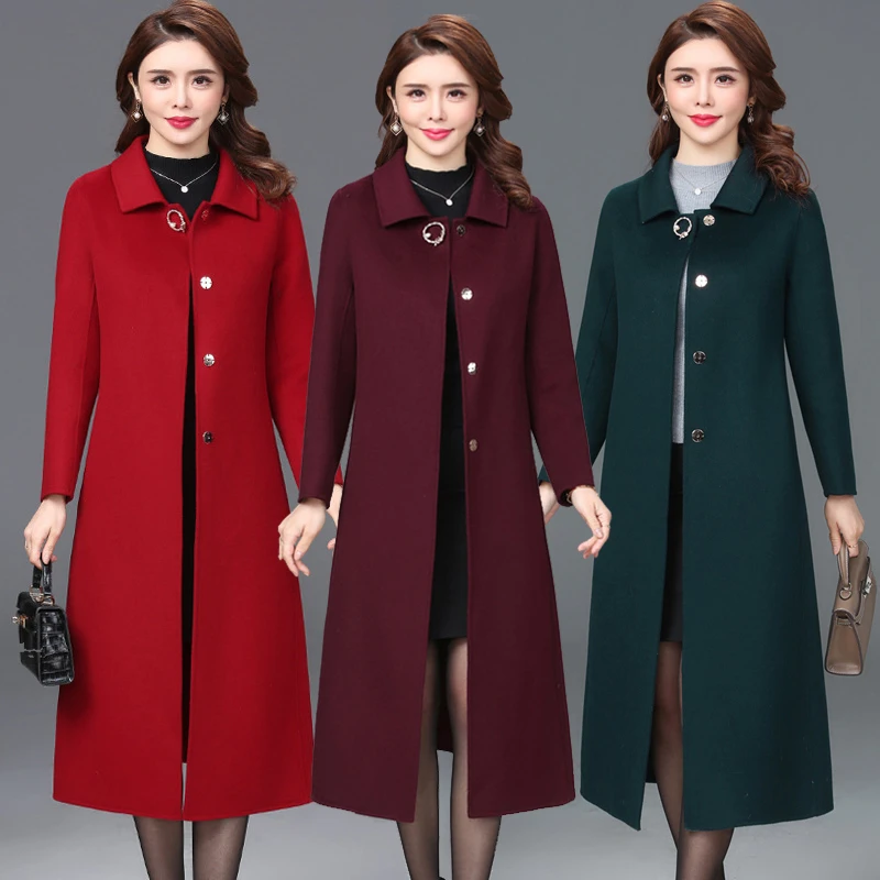 双面呢羊毛大衣中长款过膝妈妈装秋冬喜婆婆喜妈妈婚宴礼服外套