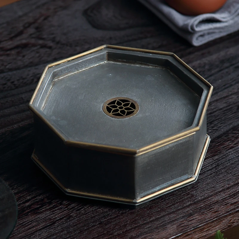 善古 复古茶盘茶壶托壶承手工雕刻 功夫纯锡茶船茶海便携带干泡台